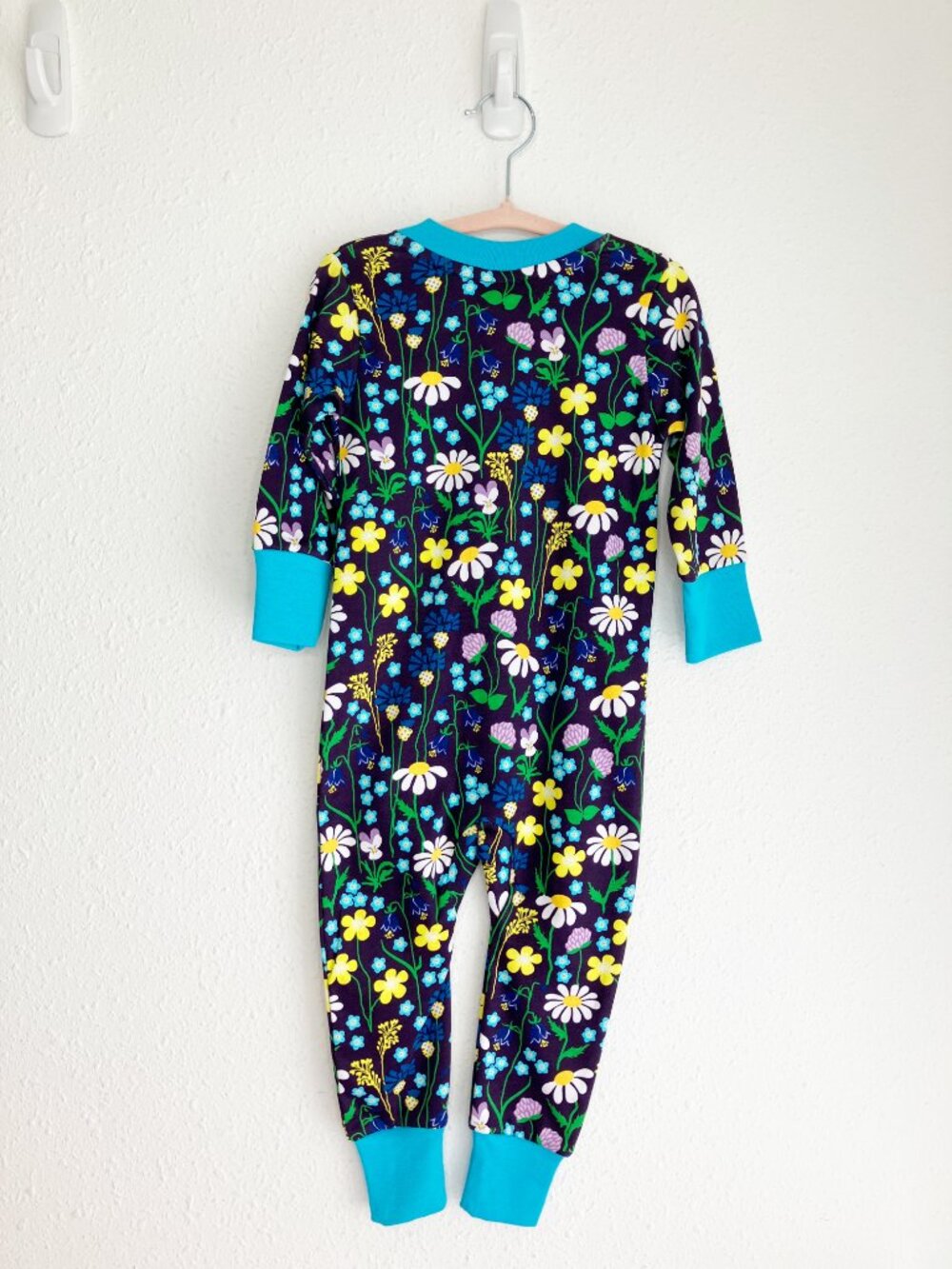 NWT DUNS Sweden zip suit romper floral organic cotton turquoise trim 9-12 months - Picture 7 of 8